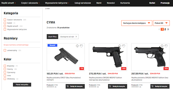 marka cyma na stronie gunfire