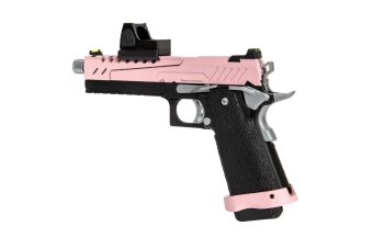 Pistolet airsoft Hi-capa 5.1 Split Slide - Rose / Noir / Chrome (avec organe de viséeBDS)