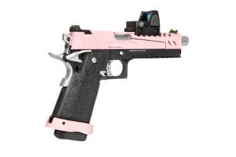 Pistola de airsoft Hi-capa 5.1 Split Slide - Rosa / Negro / Cromo (con red dotBDS)