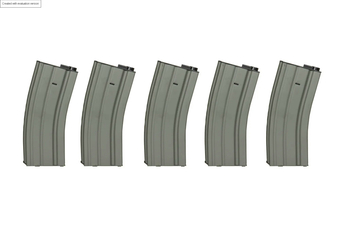 Jeu de 5 magazynks Hi-cap pour 300 balles pour répliques M4/M16 - Gris