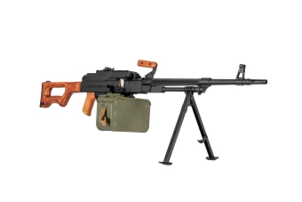 Ametralladora de airsoft AK-PK con elementos de madera