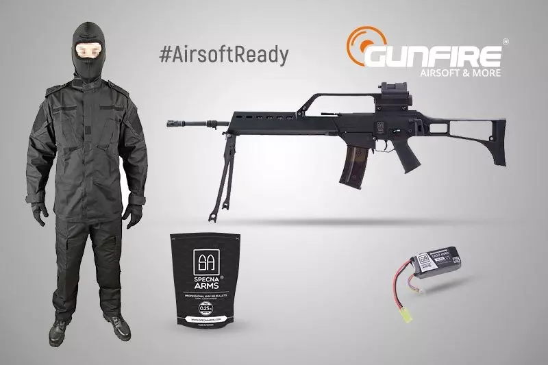 Kit #AirsoftReady - réplica + batería + bolas + uniforme