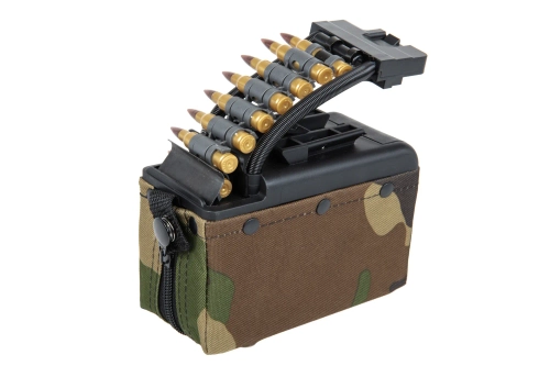 A&K electric box magazine for 2,000 rounds for M249 type replicas with Woodland imitation ammunition