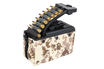Chargeur électrique A&K de 2 000 cartouches pour répliques de type M249 avec munitions imitation Digital Desert