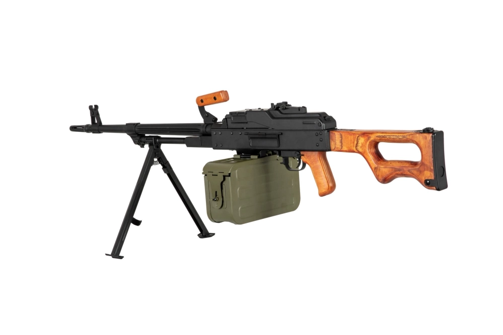 Ametralladora de airsoft AK-PK con elementos de madera