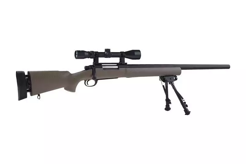 Fusil de airsoft rifle de francotirador SW-04 con visor y bípode (mejorado) - bronceado