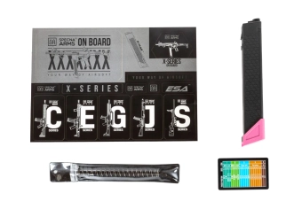 airsoft Specna Arms SA-FX02 FLEX™ HAL ETU Pistola subfusil rosa con dispositivo de descarga naranja