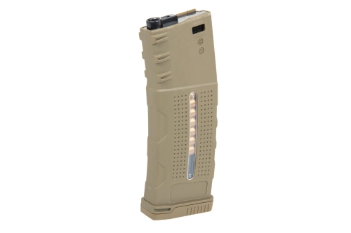 Chargeur Mid-Cap en polymère pour 150 plombs Tornado avec cartouches factices pour répliques M4/M16 Tan