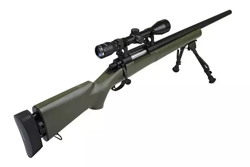 Airsoftová odstřelovací puška SW-04 (s optikou a dvojnožkou) - olivově zelená