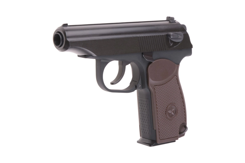 Pistola de airsoft MK con silenciador - negro/marrón grip