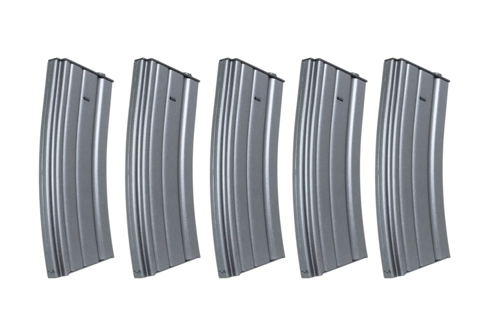 Set of 5 real-cap 30-ball metal magazines Specna Arms Grey