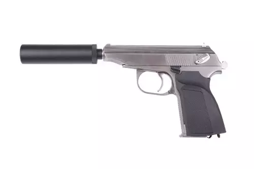 Pistola de airsoft MK con silenciador - plata