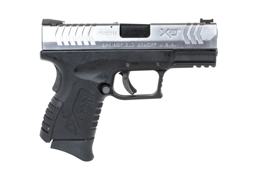 Pistola Cybergun x Springfield XDM 3.8" Compact airsoft Negro y plata