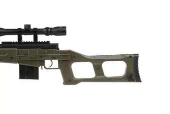 Airsoftová odstřelovací puška MB4409D - s optikou a dvojnožkou - olivově zelená