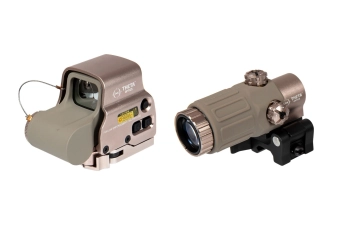 Airsoftová zbraň zaměřovačhybrid 558B holografický s lupou - Tan