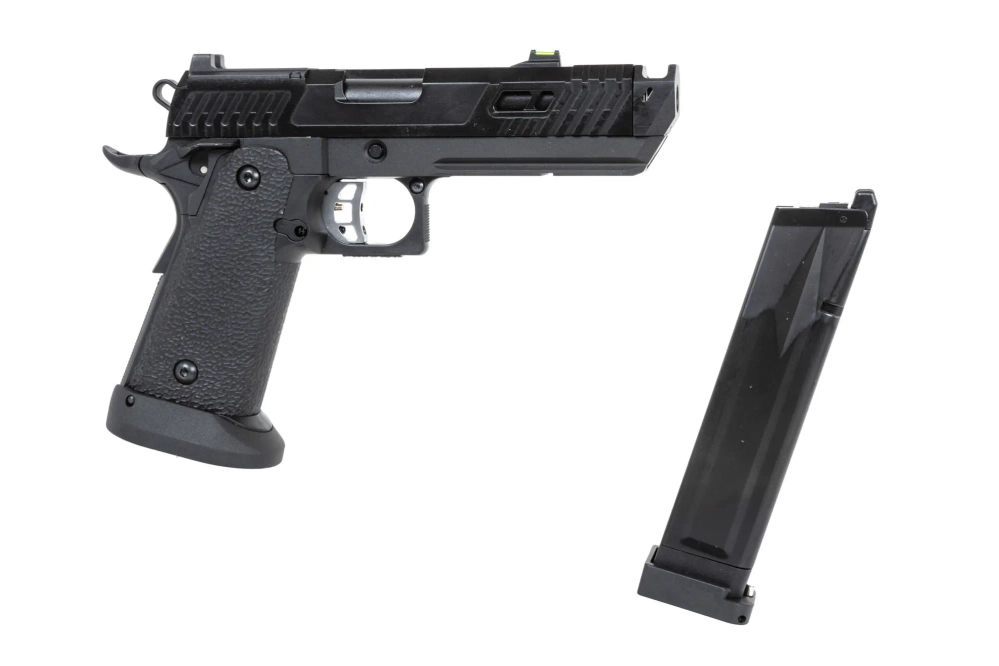 airsoft SRC Dark Viper DUAL POWER pistol with green gas magazine Black