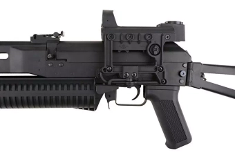 Airsoft samopal PP-19 Bizon s tlumičem a kolimátor