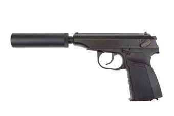 Pistola de airsoft MK con silenciador - negro