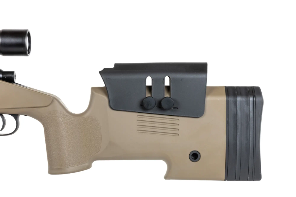 Specna Arms SA-S02 CORE™ Hoge Snelheid ASG Selector Geweer met richtkijker en tweepoot Verbeterd Tan 