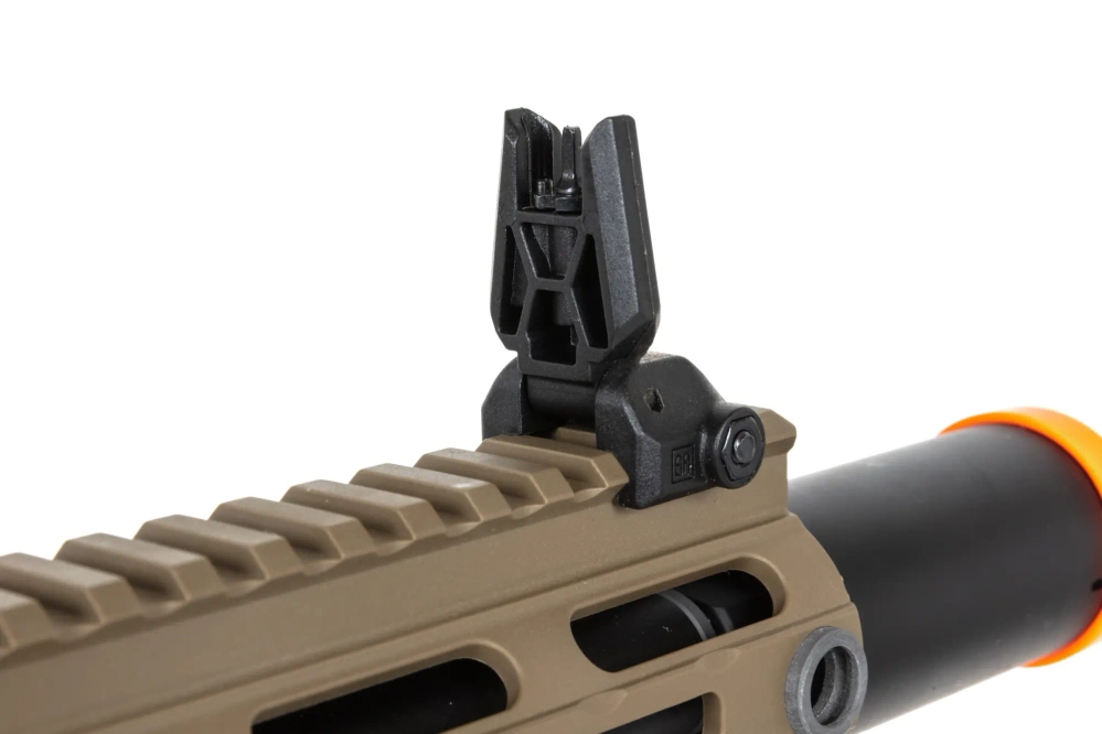 airsoft Specna Arms SA-FX02 FLEX™ HAL ETU Pistolet-mitrailleur Half-Tan avec dispositif de décharge orange