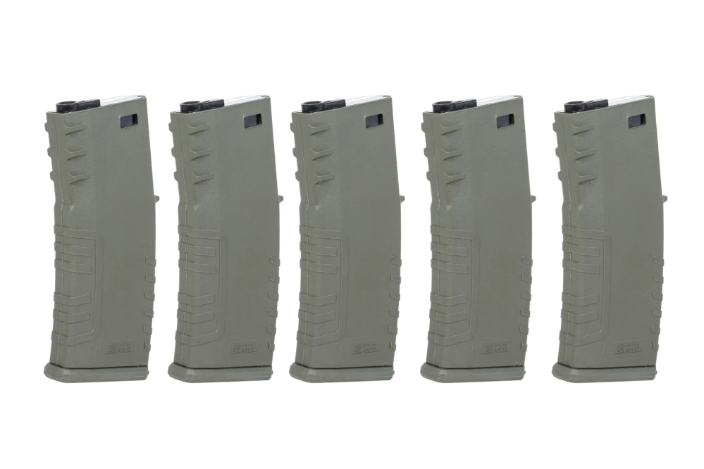 Zestaw 5 sztuk polimerowych magazynków mid-cap 120 kulek Specna Arms Oliwkowy
