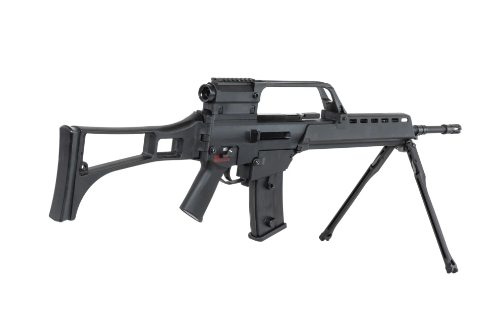 SRC DUAL POWER SR36K COB-301 airsoft puškaa s dvojnožkou a dalekohledem Černá barva