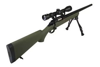 Airsoft pušky odstřelovací puška SW-10 s dalekohledem a dvojnožkou (vylepšená) - olivově zelená