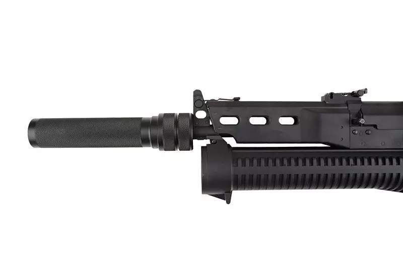 Pistolet mitrailleuse airsoft PP-19 Bizon avec silencieux et red dot