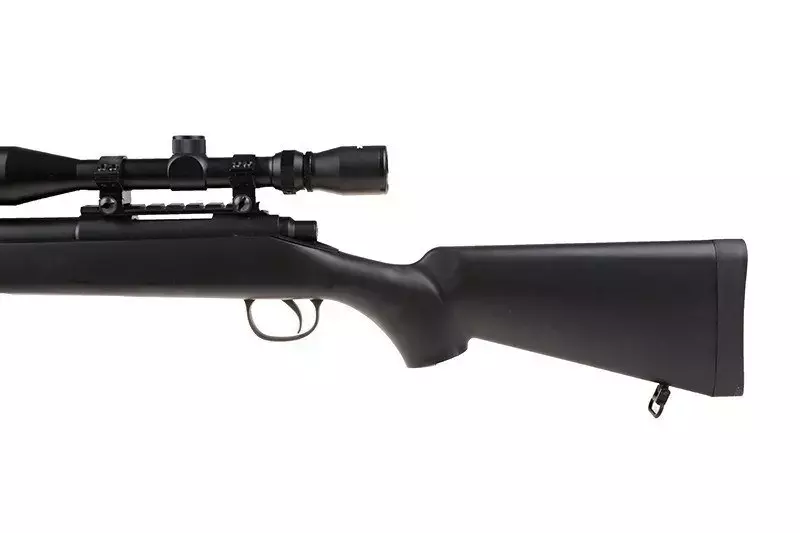 Airsoftová odstřelovací puška MB07D s optikou a dvojnožkou - černá