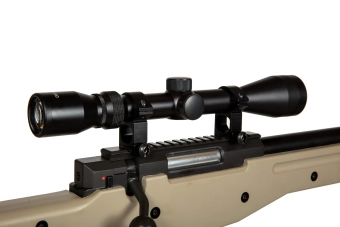 Airsoftová odstřelovací puška Warrior I (s dvojnožkou a optikou) - Tan