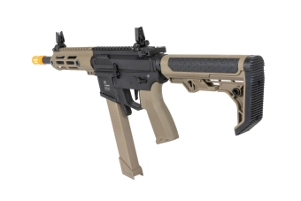 Subfusil airsoft Specna Arms SA-FX01 FLEX™ HAL ETU Half-Tan con dispositivo de descarga naranja