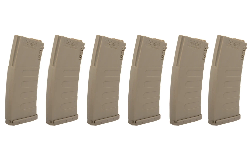 Set van 6 mid-cap KWA magazijnen voor 120 patronen voor M4/M16 Dark Earth replica's