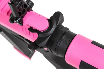 airsoft Specna Arms SA-FX02 FLEX™ HAL ETU Pistola subfusil rosa con dispositivo de descarga naranja
