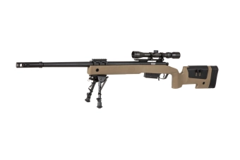 Airsoftová odstřelovací puška SA-S03 CORE™ s optikou a dvojnožkou - tan