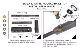 RIS Quad Rail Hand Guard for Saiga 12 Shotguns - Black