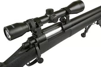 Fusil de airsoft rifle de francotirador SW-04 (con mira y bípode) - negro