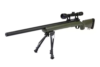 Airsoftová odstřelovací puška SW-04 (s optikou a dvojnožkou) - olivově zelená