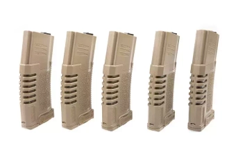 Zestaw 5 magazynków hi-cap PMG 300 kulek do do replik typu M4/M16 - dark earth