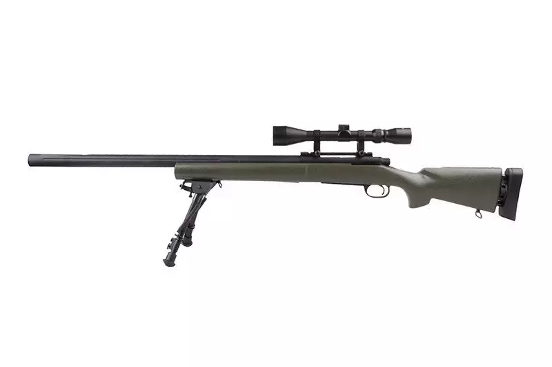 Fusil de airsoft sW-04J Rifle de francotirador del ejército con visor y bípode (mejorado) - verde oliva