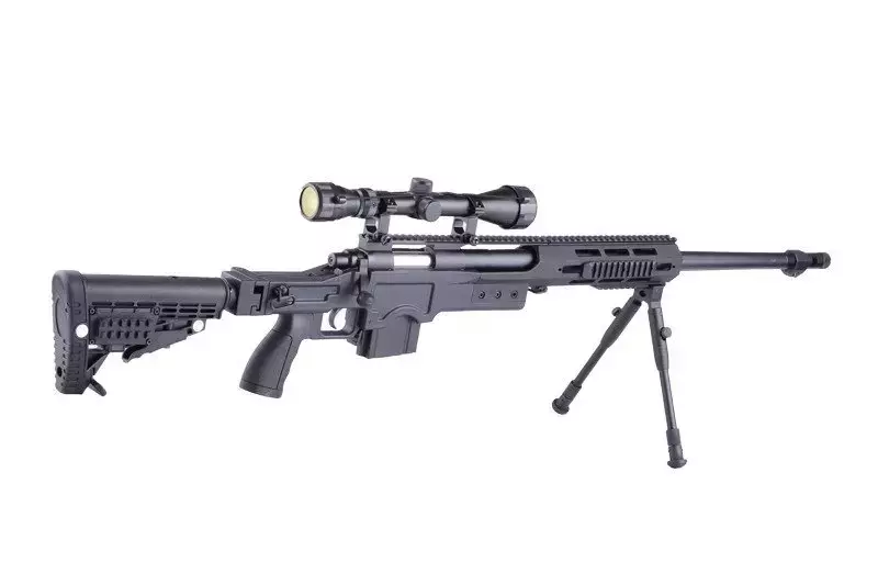 Airsoftová odstřelovací puška MB4412D - s optikou a dvojnožkou - černá