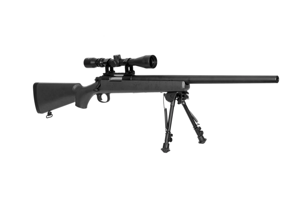 Fusil de airsoft rifle de francotirador SW-10 (con mira y bípode) - negro