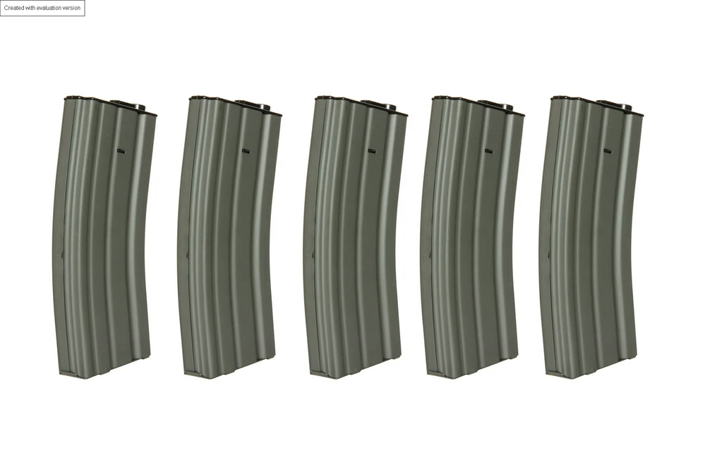 Jeu de 5 magazynks Hi-cap pour 300 balles pour répliques M4/M16 - Gris