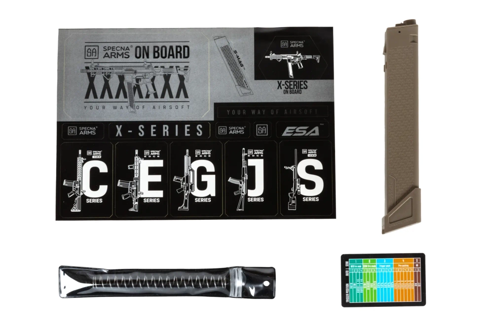 Subfusil airsoft Specna Arms SA-FX01 FLEX™ HAL ETU Half-Tan con dispositivo de descarga naranja