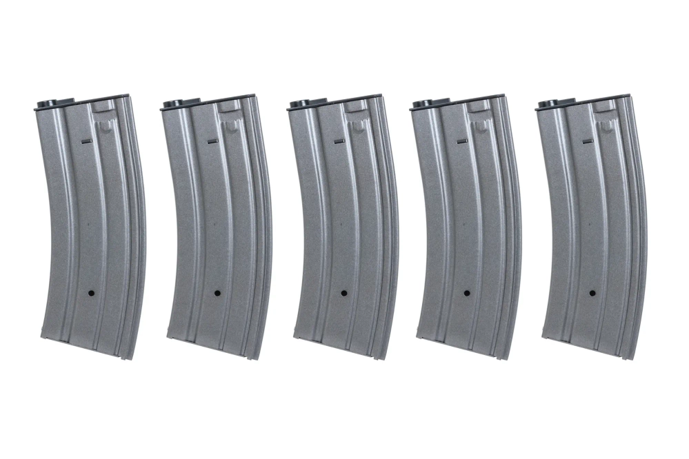 Set of 5 real-cap 30-ball metal magazines Specna Arms Grey