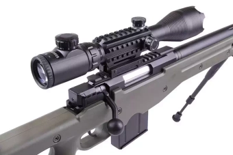 Airsoft pušky odstřelovací puška 4402D (s dalekohledem a dvojnožkou) - olivová barva
