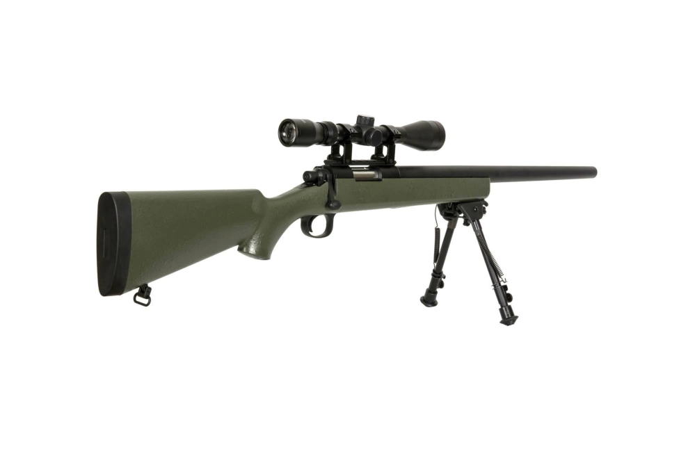 Fusil de airsoft rifle de francotirador SW-10 (con mira y bípode) - verde oliva