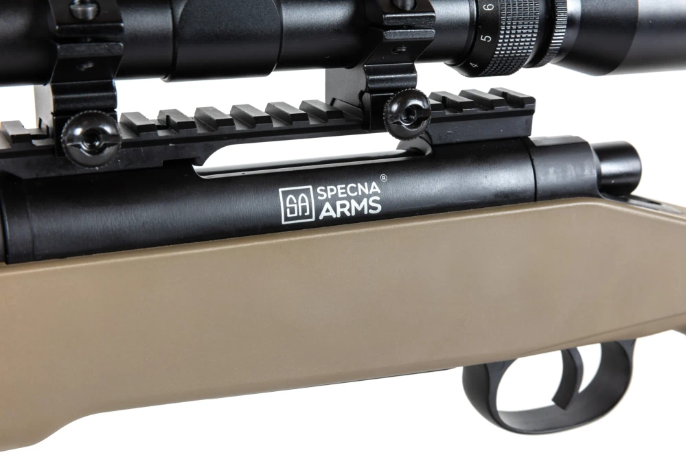 Specna Arms SA-S02 CORE™ High Velocity airsoft Selector Rifle with scope and bipod Upgraded Tan 