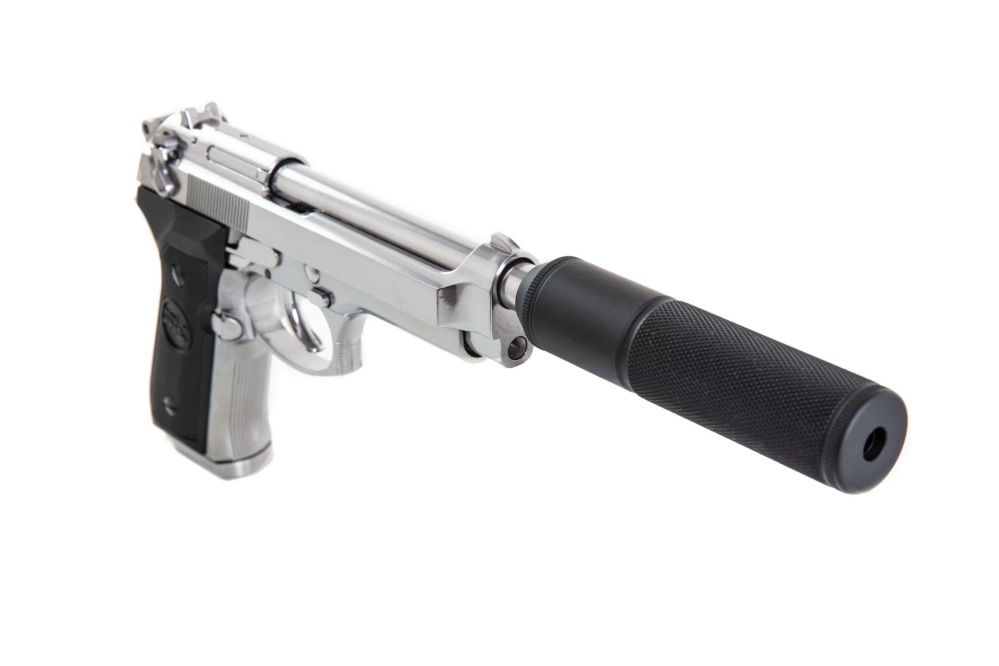 Pistolet airsoft SR92 avec silencieux - argent 