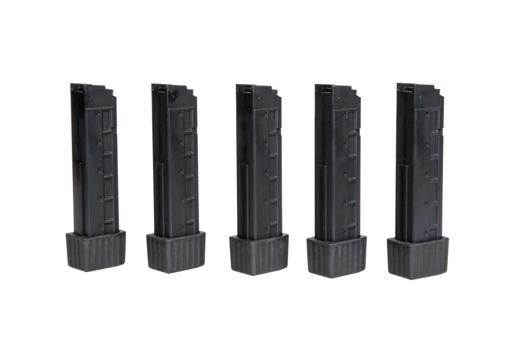Set of 5 mid-cap, 80-pellet magazines for APC9 airsoft submachine guns