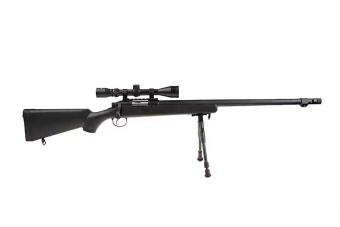 Airsoftová odstřelovací puška MB07D s optikou a dvojnožkou - černá